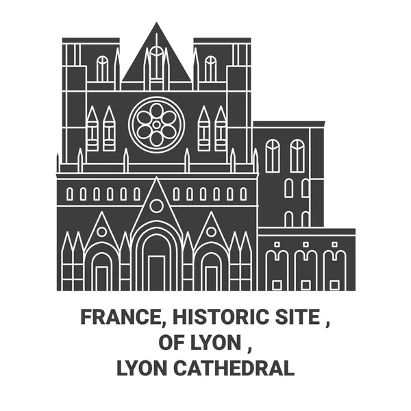 France Historic Site Lyon Lyon Cathedral Travel Landmark Line Vector — Stock Vector