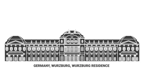 Allemagne Wurzburg Wurzburg Illustration Vectorielle Ligne Repère Voyage Résidence — Image vectorielle