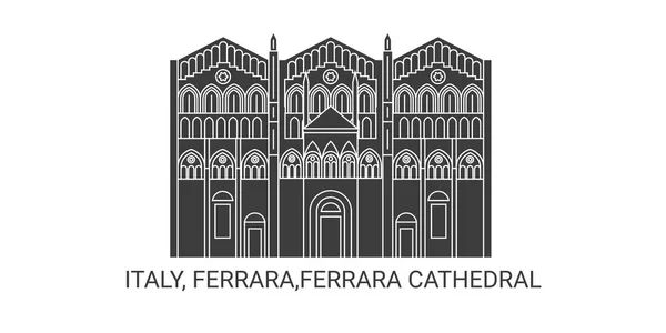 意大利 费拉拉 费拉拉大教堂 旅行地标线矢量图解 — 图库矢量图片