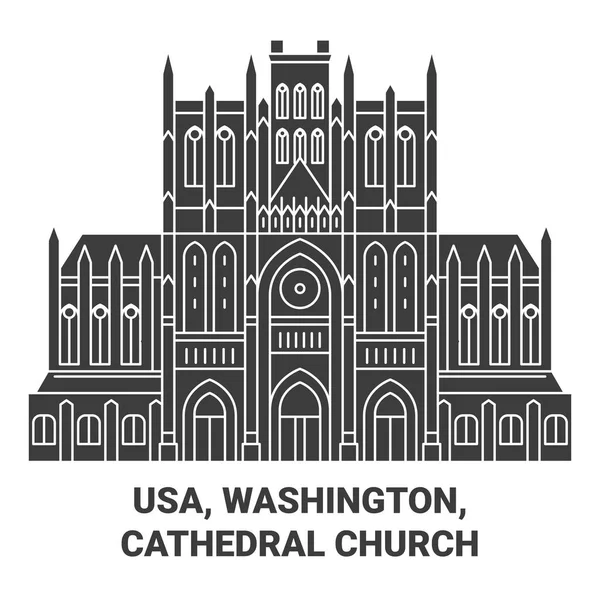 Usa Washington Katedral Kilisesi Seyahat Çizgisi Vektör Ilüstrasyonu — Stok Vektör