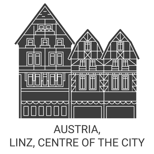 オーストリア リンツ 市内旅行ランドマークラインベクトルイラストの中心部 — ストックベクタ
