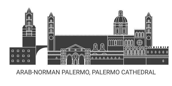 意大利 阿拉布诺曼巴勒莫 巴勒莫大教堂 旅行地标线矢量图解 — 图库矢量图片