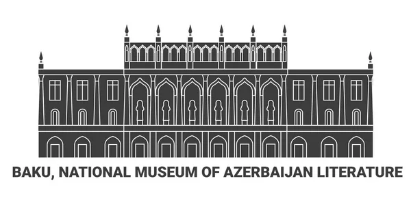 Aserbaidschan Baku National Museum Aserbaidschan Literature Reise Meilenstein Linienvektorillustration — Stockvektor
