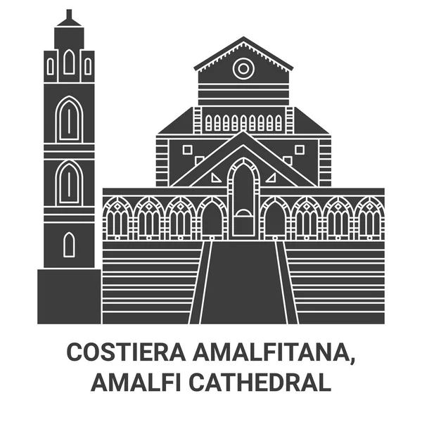 Italien Costiera Amalfitana Amalfikatedralen Resa Landmärke Linje Vektor Illustration — Stock vektor