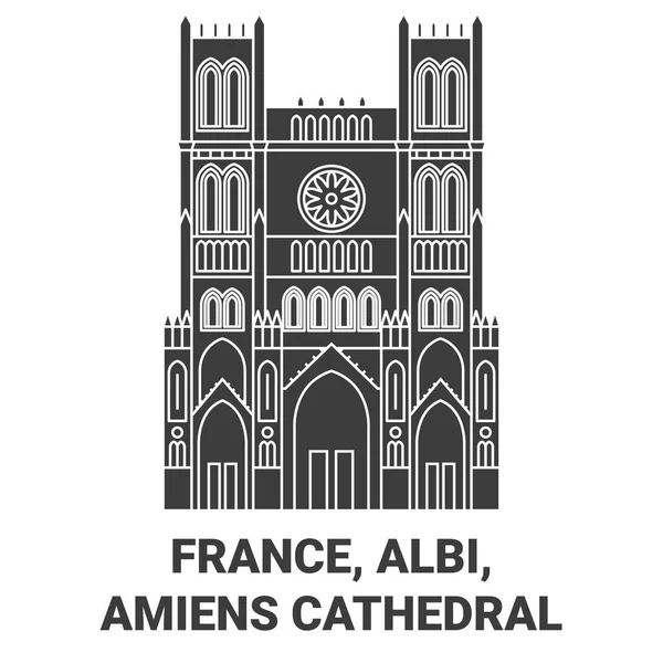 Francia Albi Amiens Catedral Viaje Hito Línea Vector Ilustración — Vector de stock