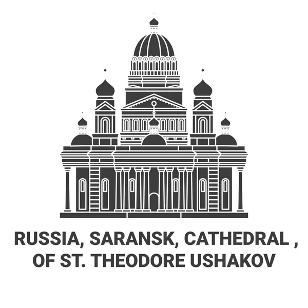 Russie Saransk Cathédrale Theodore Ushakov Voyage Illustration Vectorielle Ligne Historique — Image vectorielle