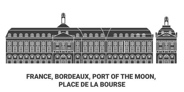 France Bordeaux Port Lune Illustration Vectorielle Ligne Voyage — Image vectorielle