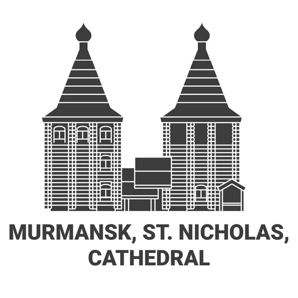 Russie Mourmansk Saint Nicolas Cathédrale Voyage Illustration Vectorielle Ligne Historique — Image vectorielle
