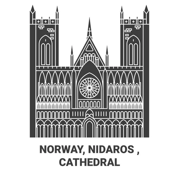 Norwegian Nidaros Cathedral Travel Landmark Line Vector Illustration — 스톡 벡터