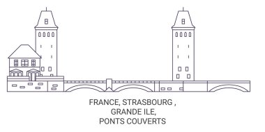 Fransa, Strasbourg, Grande Le, Ponts Couverts seyahat çizgisi çizimi