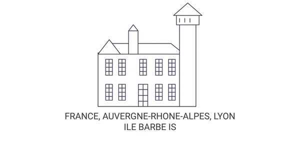 Francia Auvergnerh Nealpes Lyonle Barbe Travel Landmark Line Vector Illustration — Vettoriale Stock