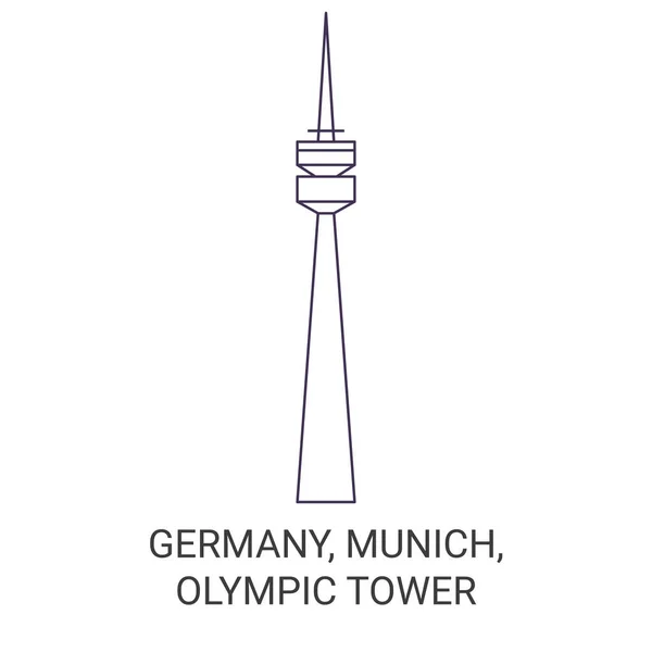 Alemania Múnich Torre Olímpica Recorrido Hito Línea Vector Ilustración — Vector de stock