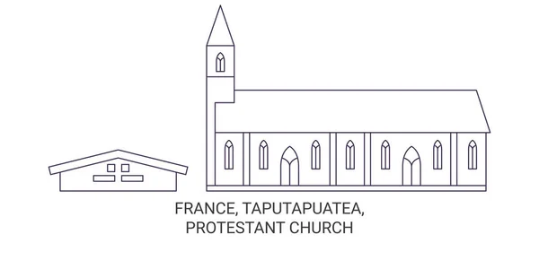 Fransa Taputapuatea Protestan Kilisesi Tarihi Eser Çizgisi Çizimi — Stok Vektör