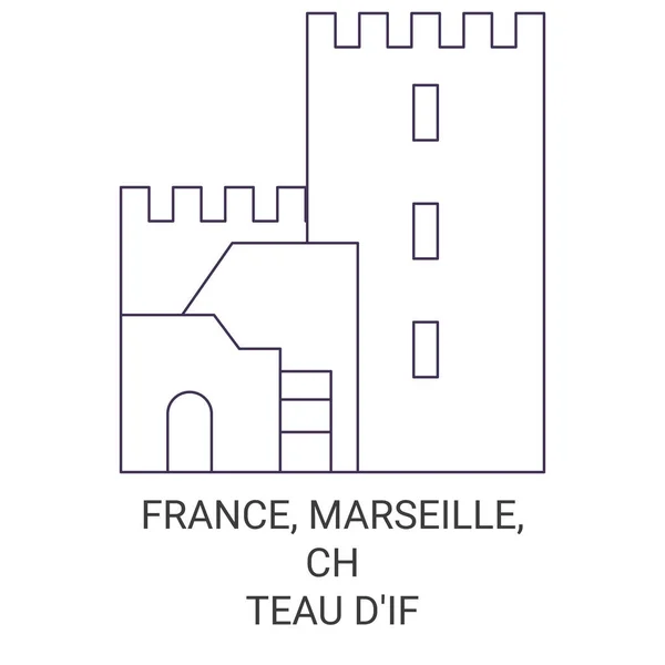 フランス マルセイユ シャトーDif旅行ランドマークラインベクトルイラスト — ストックベクタ