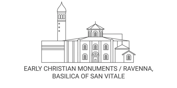Itálie Ravenna Basilica San Vitale Cestovní Orientační Čára Vektor Ilustrace — Stockový vektor