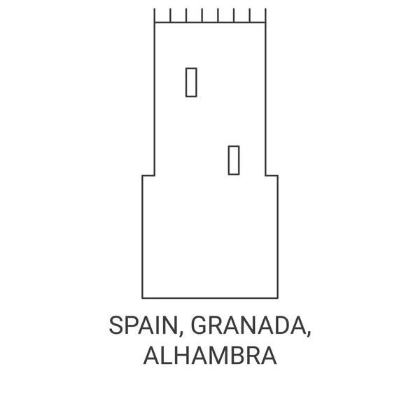 Spanien Granada Alhambra Reise Meilenstein Linienvektorillustration — Stockvektor