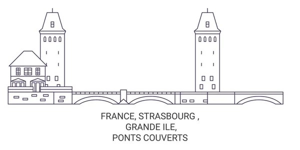 França Estrasburgo Grande Ponts Couverts Viagem Marco Linha Vetor Ilustração —  Vetores de Stock