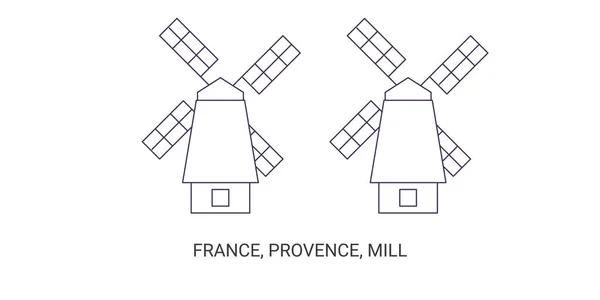 Frankreich Provence Mühle Reise Meilenstein Linie Vektor Illustration — Stockvektor