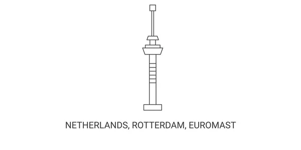 Países Bajos Rotterdam Euromast Ilustración Vector Línea Hito Viaje — Archivo Imágenes Vectoriales