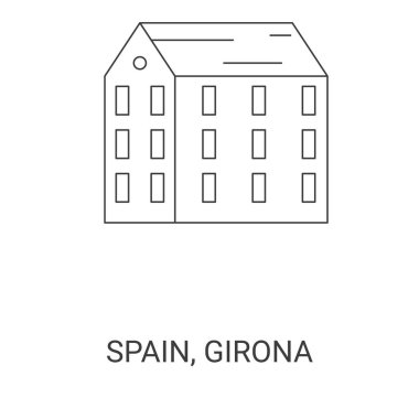 İspanya ve Girona seyahat çizgisi vektör illüstrasyonu