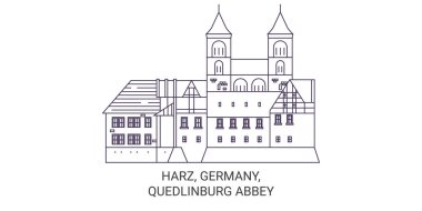 Almanya, Harz, Quedlinburg Abbey seyahat çizgisi vektör ilüstrasyonu