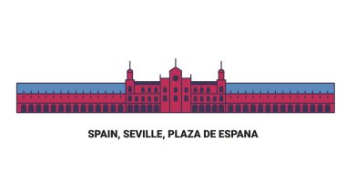 İspanya, Seville, Plaza De Espana seyahat çizgisi vektör ilüstrasyonu