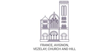 Fransa, Avignon, Vezelay, Church ve Hill seyahat çizgisi vektör ilüstrasyonu