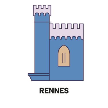 Fransa ve Rennes seyahat çizgisi vektör illüstrasyonu