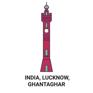 Hindistan, Lucknow, Ghantaghar seyahat çizgisi vektör çizimi