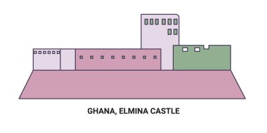 Gana, Elmina Kalesi, seyahat çizgisi vektör çizelgesi çizimi