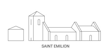 Fransa ve Saint Emilion seyahat çizgisi vektör ilüstrasyonu