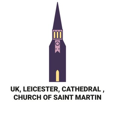 Birleşik Krallık, Leicester, Katedral, Saint Martin Kilisesi seyahat çizgisi vektör ilüstrasyonu