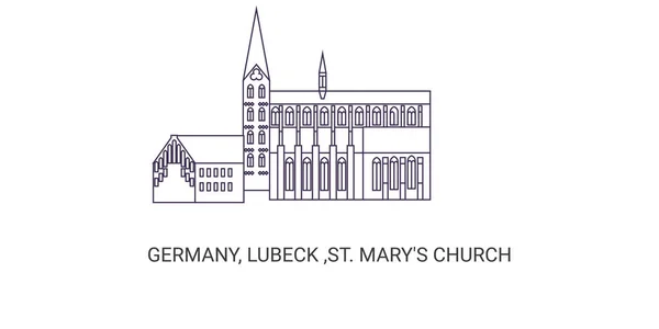 Germany Lubeck Marys Church Travel Landmark Line Vector Illustration — Stock Vector