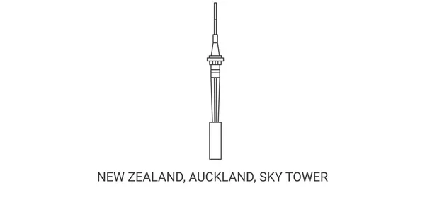 ニュージーランド オークランド スカイタワー 旅行ランドマークラインベクトルイラスト — ストックベクタ