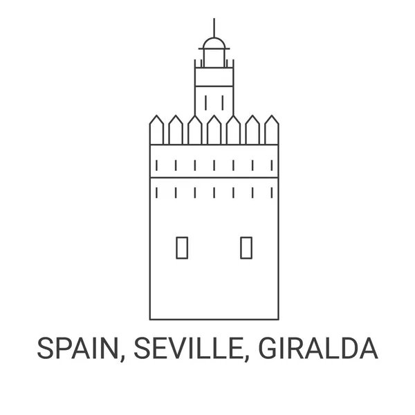 Spanien Sevilla Giralda Resor Landmärke Linje Vektor Illustration — Stock vektor