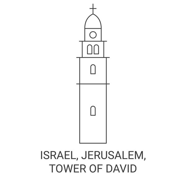 Israel Jerusalén Torre David Línea Referencia Viaje Vector Ilustración — Vector de stock