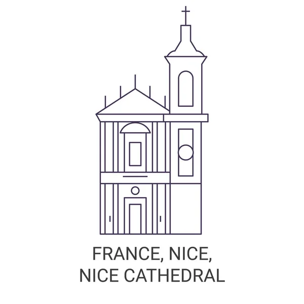 Franciaország Nice Nice Cathedral Utazás Mérföldkő Vonal Vektor Illusztráció — Stock Vector