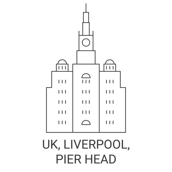 Inghilterra Liverpool Pier Head Viaggi Landmark Line Vector Illustration — Vettoriale Stock