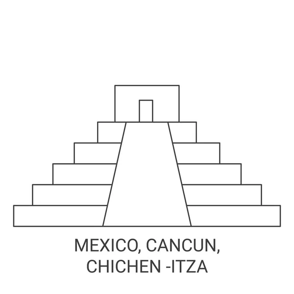 Meksika Cancun Chichen Itza Seyahat Çizgisi Çizimi — Stok Vektör