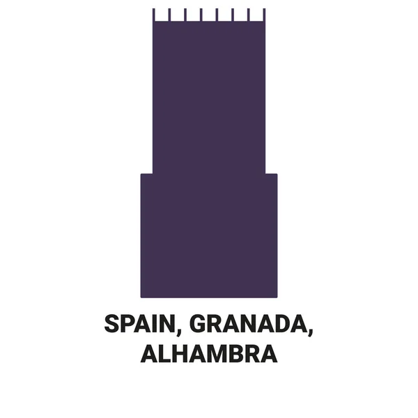 Spanien Granada Alhambra Resa Landmärke Linje Vektor Illustration — Stock vektor