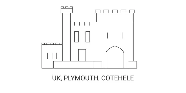 England Plymouth Cotehele Reise Meilenstein Linienvektorillustration — Stockvektor