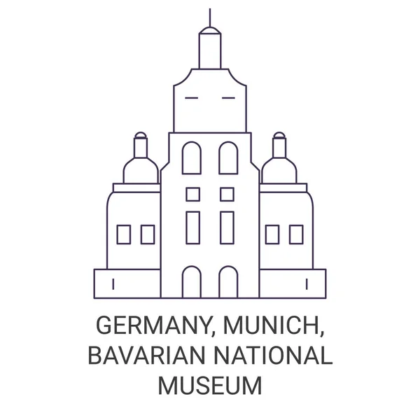 Alemanha Munique Museu Nacional Baviera Viagem Marco Linha Vetor Ilustração —  Vetores de Stock