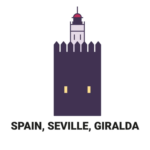 Hiszpania Sewilla Giralda Podróż Punkt Orientacyjny Linia Wektor Ilustracja — Wektor stockowy