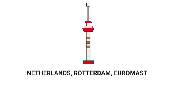 Nederländerna Rotterdam Euromast Resa Landmärke Linje Vektor Illustration — Stock vektor