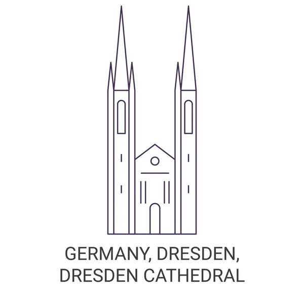 Germany Dresden Dresden Cathedral Travel Landmark Line Vector Illustration — Stock Vector