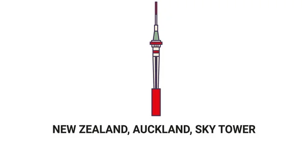 ニュージーランド オークランド スカイタワー 旅行ランドマークラインベクトルイラスト — ストックベクタ