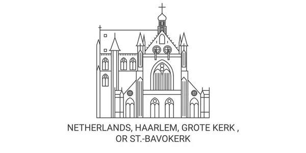 Nederländerna Haarlem Grote Kerk Eller Bavokerk Resa Landmärke Linje Vektor — Stock vektor