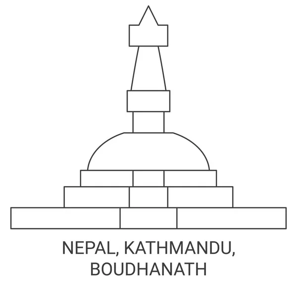 Nepal Kathmandu Boudhanath Reizen Oriëntatiepunt Lijn Vector Illustratie — Stockvector