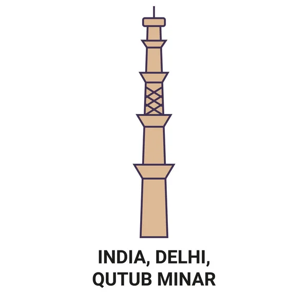 Indien Delhi Qutub Minar Reise Meilenstein Linienvektorillustration — Stockvektor