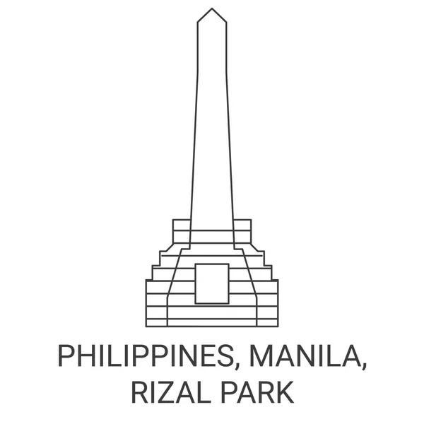 フィリピン マニラ リサールパーク旅行ランドマークラインベクトルイラスト — ストックベクタ